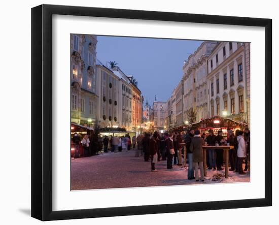 Stalls and People at Christmas Market, Stadtplatz, Steyr, Oberosterreich (Upper Austria)-Richard Nebesky-Framed Photographic Print