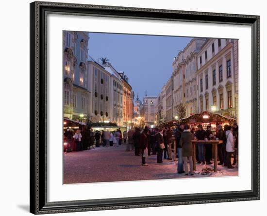 Stalls and People at Christmas Market, Stadtplatz, Steyr, Oberosterreich (Upper Austria)-Richard Nebesky-Framed Photographic Print