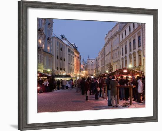 Stalls and People at Christmas Market, Stadtplatz, Steyr, Oberosterreich (Upper Austria)-Richard Nebesky-Framed Photographic Print