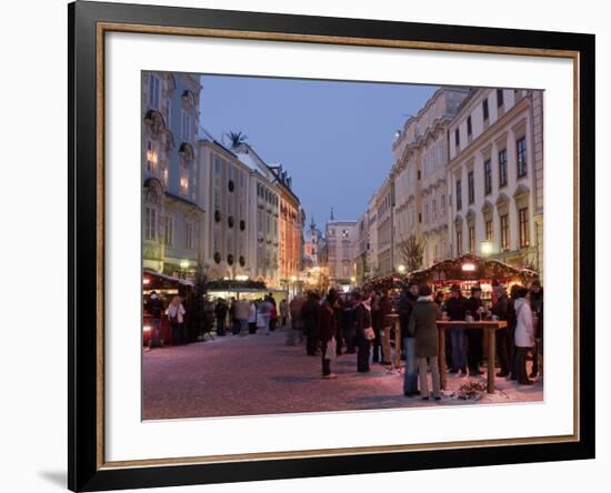 Stalls and People at Christmas Market, Stadtplatz, Steyr, Oberosterreich (Upper Austria)-Richard Nebesky-Framed Photographic Print