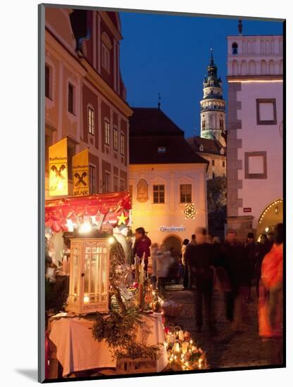 Stalls at Christmas Market With Renaissance Tower, Svornosti Square, Cesky Krumlov, Czech Republic-Richard Nebesky-Mounted Photographic Print