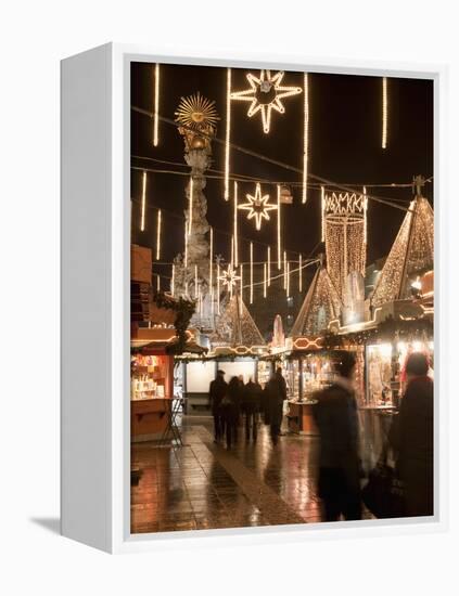 Stalls of Christmas Market, With Baroque Trinity Column in Background, Hauptplatz, Linz, Austria-Richard Nebesky-Framed Premier Image Canvas