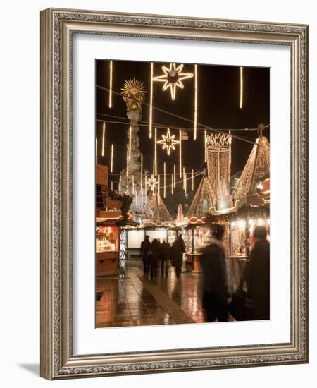 Stalls of Christmas Market, With Baroque Trinity Column in Background, Hauptplatz, Linz, Austria-Richard Nebesky-Framed Photographic Print