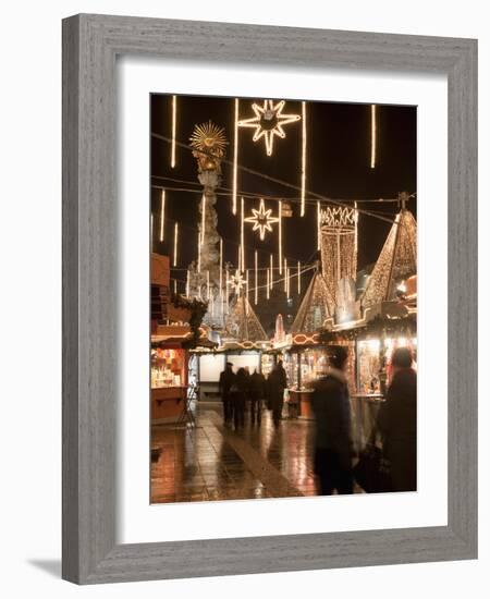 Stalls of Christmas Market, With Baroque Trinity Column in Background, Hauptplatz, Linz, Austria-Richard Nebesky-Framed Photographic Print