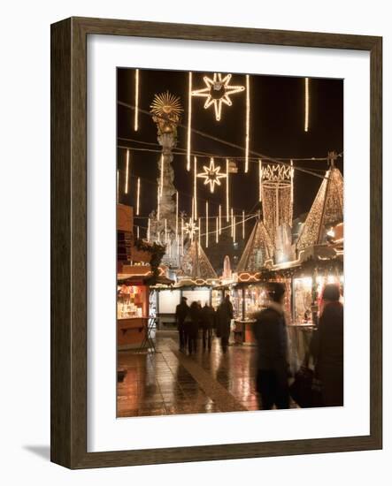 Stalls of Christmas Market, With Baroque Trinity Column in Background, Hauptplatz, Linz, Austria-Richard Nebesky-Framed Photographic Print