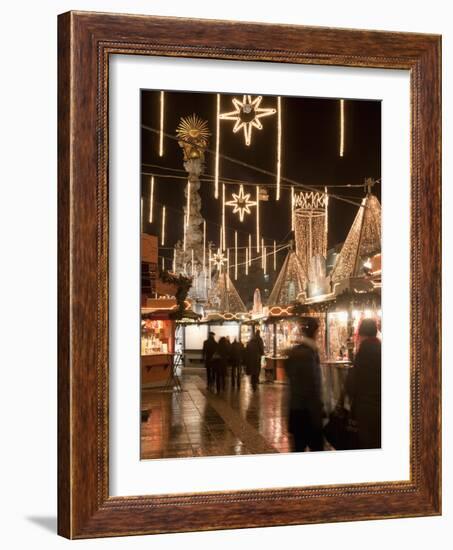 Stalls of Christmas Market, With Baroque Trinity Column in Background, Hauptplatz, Linz, Austria-Richard Nebesky-Framed Photographic Print