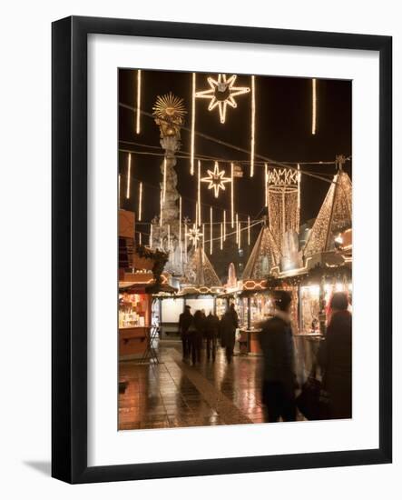 Stalls of Christmas Market, With Baroque Trinity Column in Background, Hauptplatz, Linz, Austria-Richard Nebesky-Framed Photographic Print