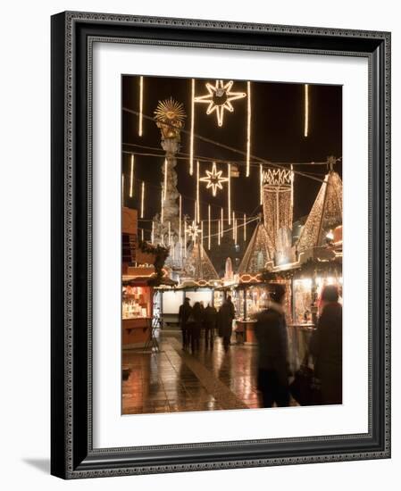Stalls of Christmas Market, With Baroque Trinity Column in Background, Hauptplatz, Linz, Austria-Richard Nebesky-Framed Photographic Print