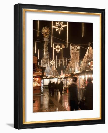 Stalls of Christmas Market, With Baroque Trinity Column in Background, Hauptplatz, Linz, Austria-Richard Nebesky-Framed Photographic Print