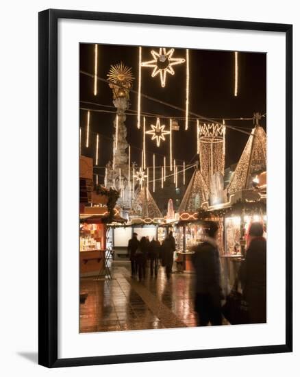 Stalls of Christmas Market, With Baroque Trinity Column in Background, Hauptplatz, Linz, Austria-Richard Nebesky-Framed Photographic Print