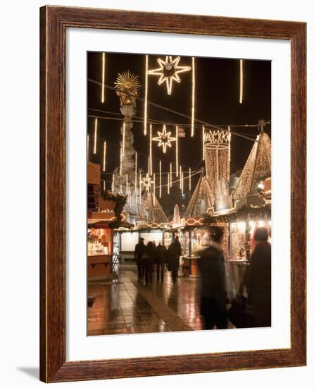 Stalls of Christmas Market, With Baroque Trinity Column in Background, Hauptplatz, Linz, Austria-Richard Nebesky-Framed Photographic Print