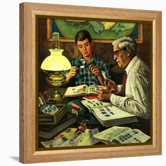 "Stamp Collecting", February 27, 1954-Stevan Dohanos-Framed Premier Image Canvas