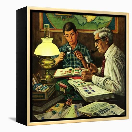 "Stamp Collecting", February 27, 1954-Stevan Dohanos-Framed Premier Image Canvas