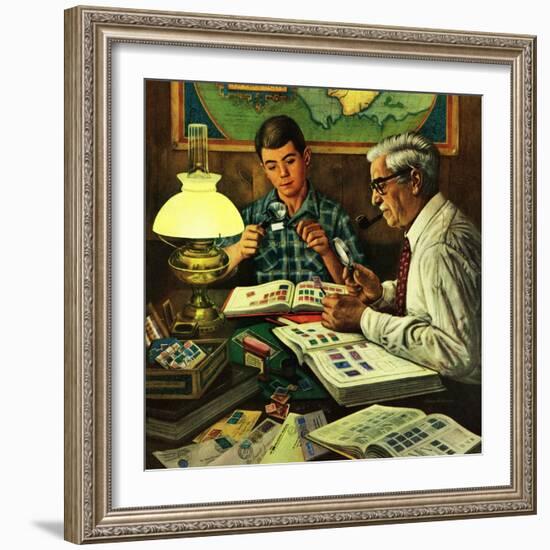 "Stamp Collecting", February 27, 1954-Stevan Dohanos-Framed Giclee Print