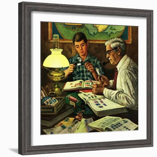 "Stamp Collecting", February 27, 1954-Stevan Dohanos-Framed Giclee Print