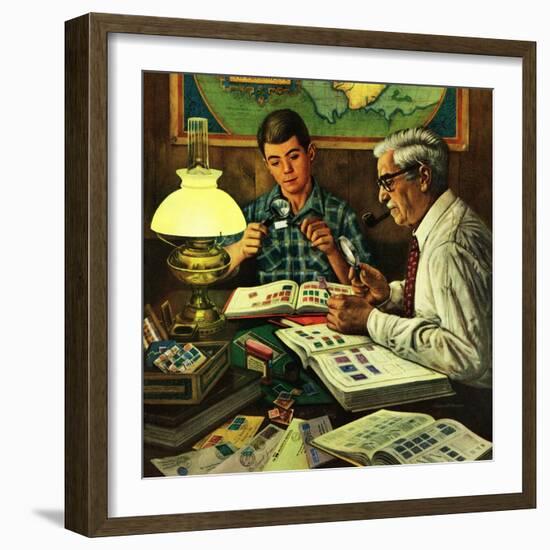 "Stamp Collecting", February 27, 1954-Stevan Dohanos-Framed Giclee Print