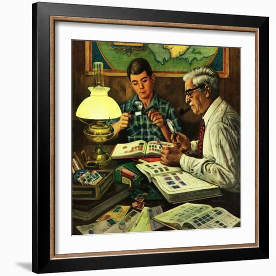 "Stamp Collecting", February 27, 1954-Stevan Dohanos-Framed Giclee Print