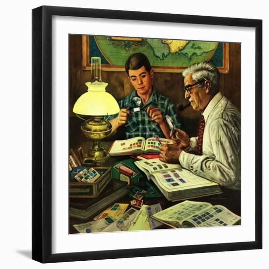 "Stamp Collecting", February 27, 1954-Stevan Dohanos-Framed Giclee Print