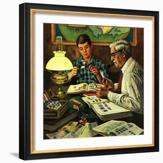 "Stamp Collecting", February 27, 1954-Stevan Dohanos-Framed Giclee Print