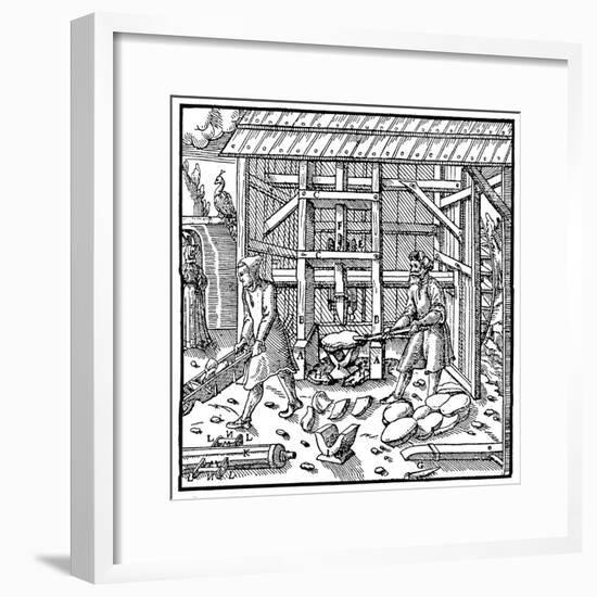 Stamp for Breaking Copper Cupellation Cakes for Further Refining, 1556-null-Framed Giclee Print