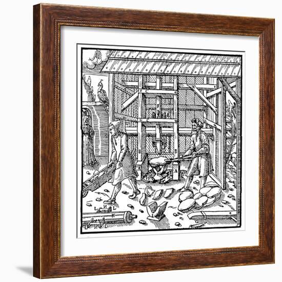 Stamp for Breaking Copper Cupellation Cakes for Further Refining, 1556-null-Framed Giclee Print