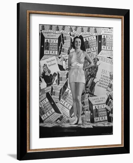 Stamp Girl Jane Richards Heckaman, Modeling an Outfit Made of Defense Bond Stamps-William C^ Shrout-Framed Photographic Print