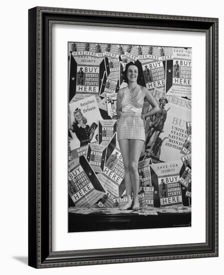 Stamp Girl Jane Richards Heckaman, Modeling an Outfit Made of Defense Bond Stamps-William C^ Shrout-Framed Photographic Print