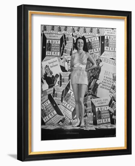 Stamp Girl Jane Richards Heckaman, Modeling an Outfit Made of Defense Bond Stamps-William C^ Shrout-Framed Photographic Print