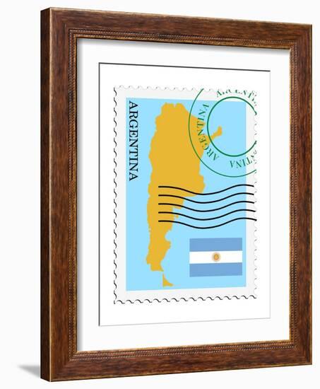 Stamp with Map and Flag of Argentina-Perysty-Framed Art Print