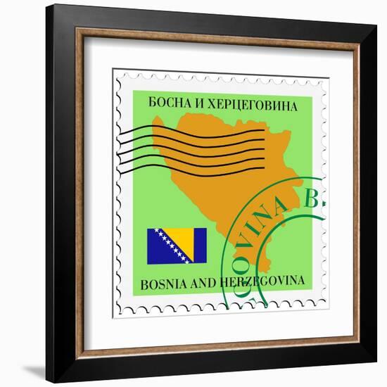 Stamp with Map and Flag of Bosnia and Herzegovina-Perysty-Framed Art Print