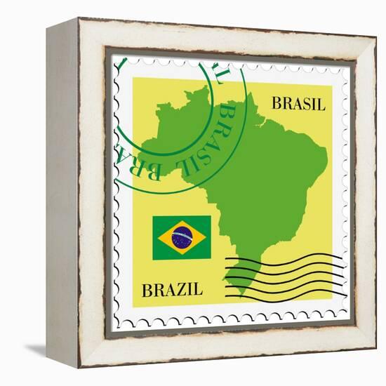 Stamp With Map And Flag Of Brazil-Perysty-Framed Stretched Canvas