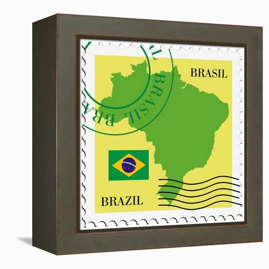 Stamp With Map And Flag Of Brazil-Perysty-Framed Stretched Canvas