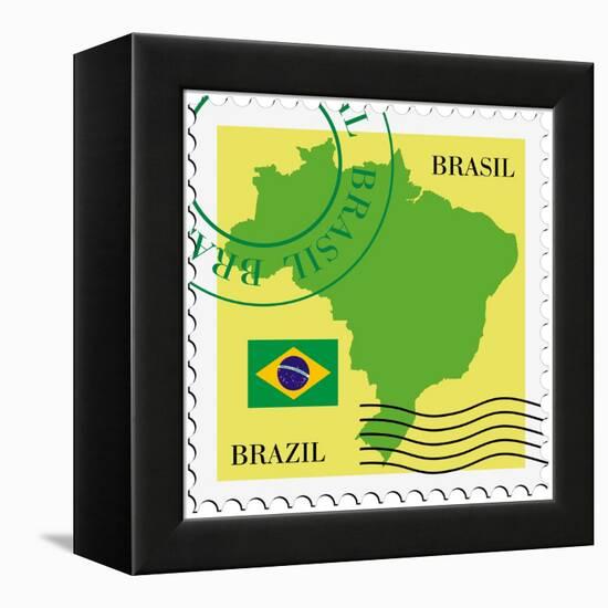 Stamp With Map And Flag Of Brazil-Perysty-Framed Stretched Canvas