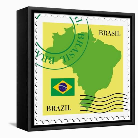 Stamp With Map And Flag Of Brazil-Perysty-Framed Stretched Canvas