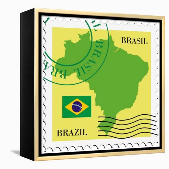 Stamp With Map And Flag Of Brazil-Perysty-Framed Stretched Canvas