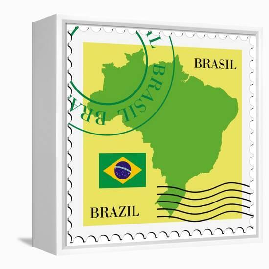 Stamp With Map And Flag Of Brazil-Perysty-Framed Stretched Canvas