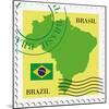 Stamp With Map And Flag Of Brazil-Perysty-Mounted Art Print