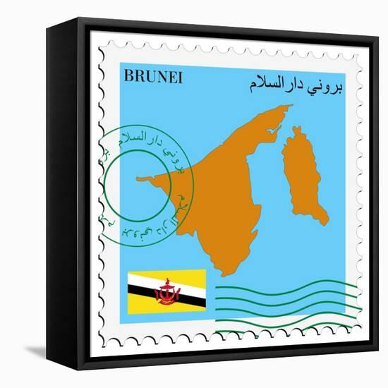 Stamp with Map and Flag of Brunei-Perysty-Framed Stretched Canvas