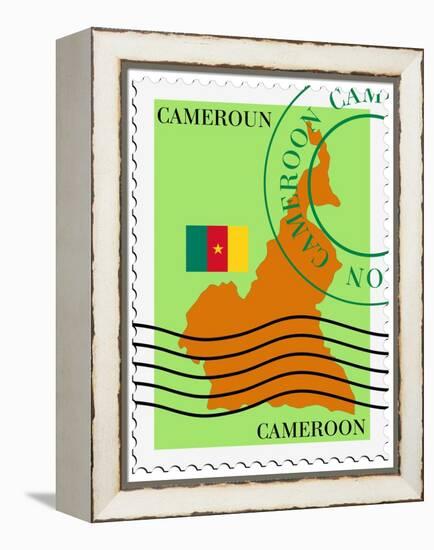 Stamp with Map and Flag of Cameroon-Perysty-Framed Stretched Canvas