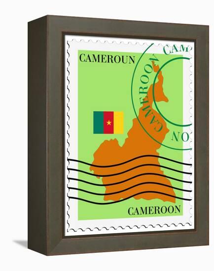 Stamp with Map and Flag of Cameroon-Perysty-Framed Stretched Canvas