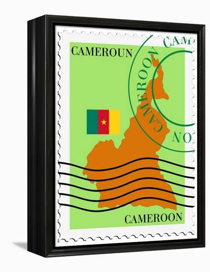 Stamp with Map and Flag of Cameroon-Perysty-Framed Stretched Canvas