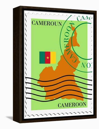 Stamp with Map and Flag of Cameroon-Perysty-Framed Stretched Canvas