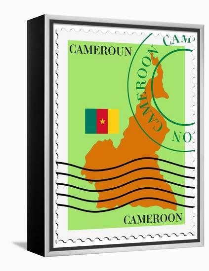 Stamp with Map and Flag of Cameroon-Perysty-Framed Stretched Canvas