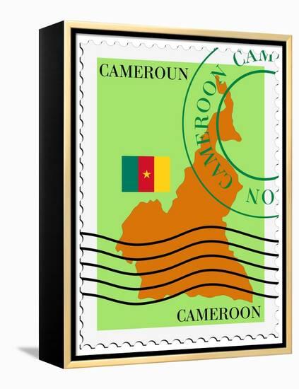 Stamp with Map and Flag of Cameroon-Perysty-Framed Stretched Canvas