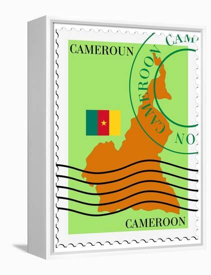 Stamp with Map and Flag of Cameroon-Perysty-Framed Stretched Canvas