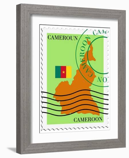 Stamp with Map and Flag of Cameroon-Perysty-Framed Premium Giclee Print