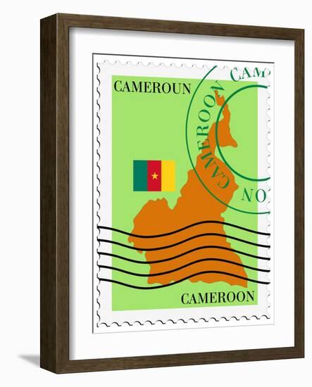 Stamp with Map and Flag of Cameroon-Perysty-Framed Premium Giclee Print