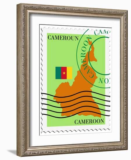 Stamp with Map and Flag of Cameroon-Perysty-Framed Art Print