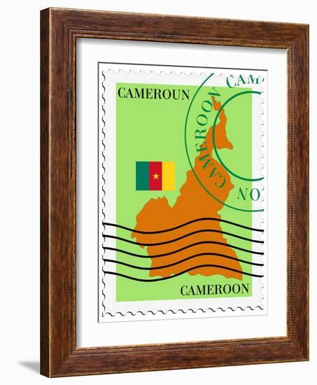 Stamp with Map and Flag of Cameroon-Perysty-Framed Art Print