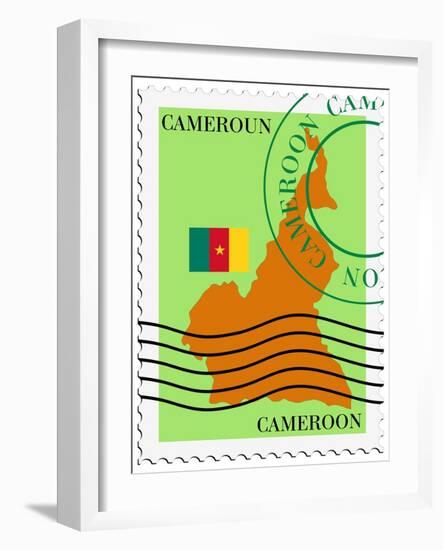 Stamp with Map and Flag of Cameroon-Perysty-Framed Art Print